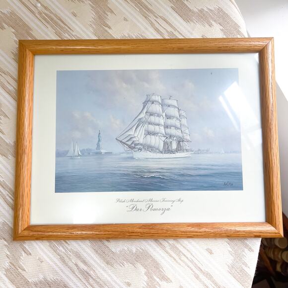 Set 2 Framed 13in Nautical Sailing Sailboat Prints Art Vintage Earl Collins Wood - Picture 3 of 6